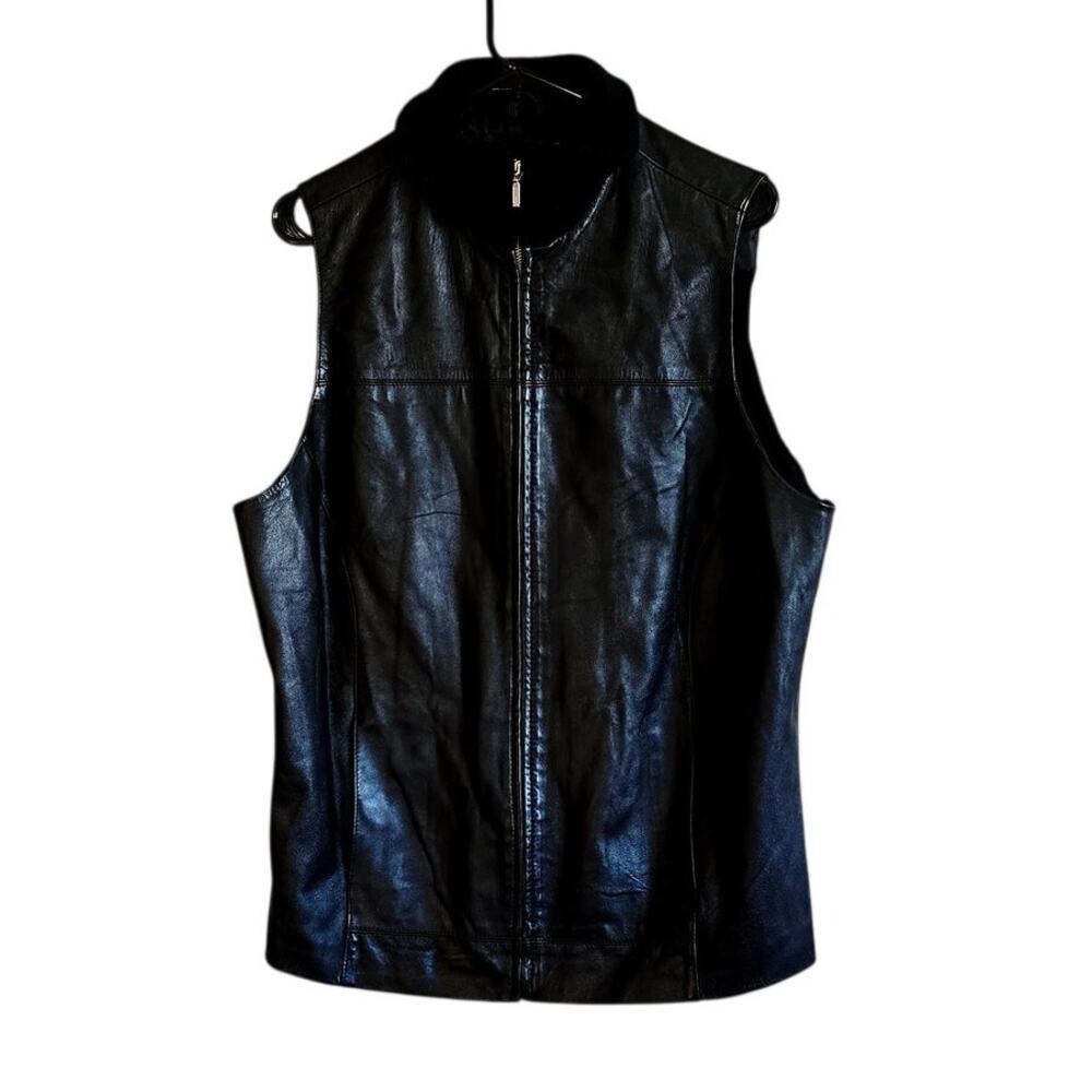 Vintage casual Corner leather mixed stretch back jacket vest size X